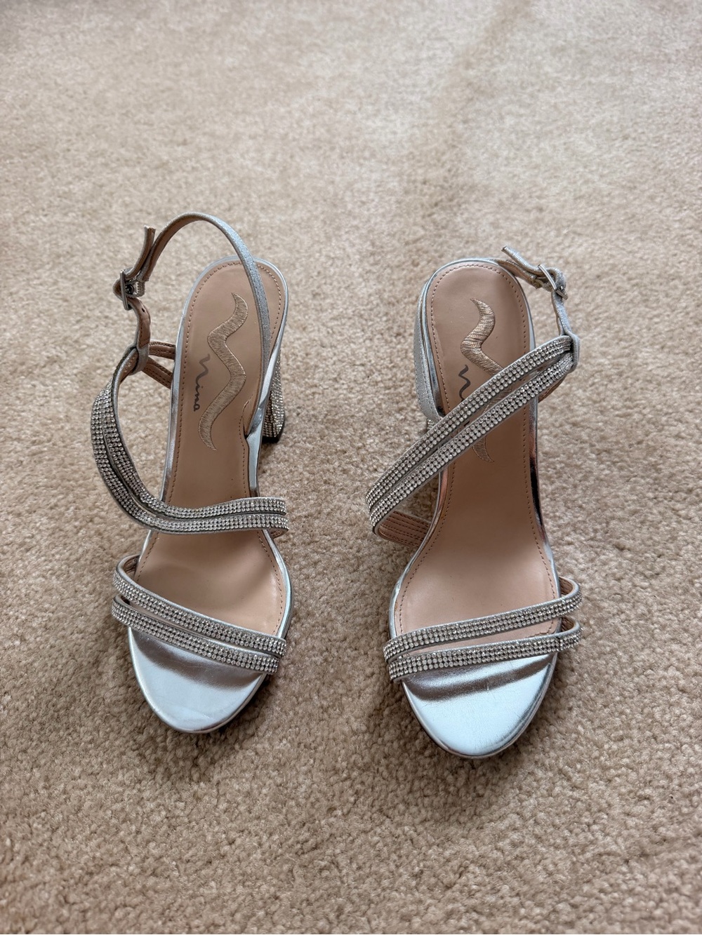 Women's Silver Rhinestone Strappy Heels